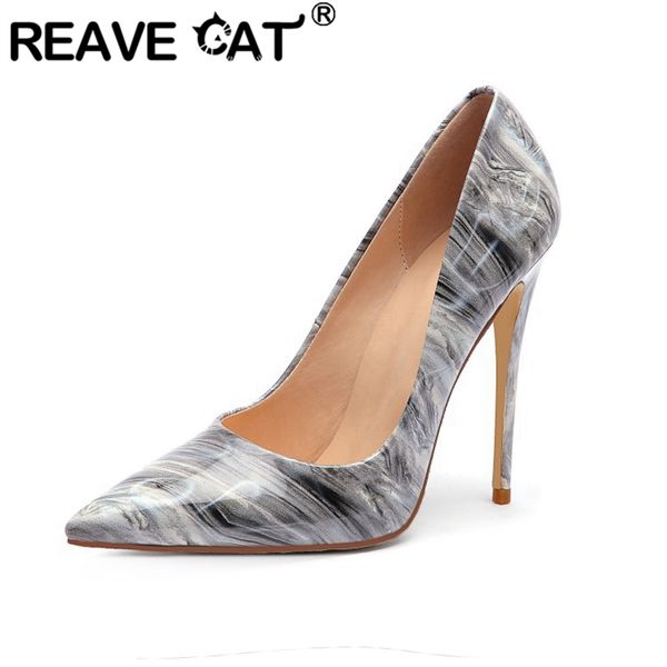 

reave cat spring autumn pumps pointed toe 12cm thin heels patent leather slip on mixed color plus size 34-45 casual party a2846, Black