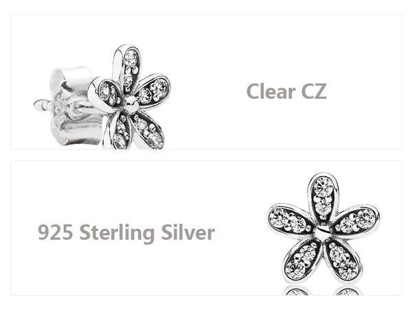 

wholesal thai silver flower stud earrings cz diamond 925 sterling silver with original box for pandora jewelry ladies birthday gift earrings, Golden;silver