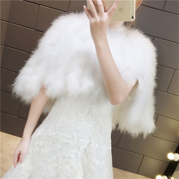 

wedding ostrich feather cape fashion winter cloak bridal shawl marriage shrug coat fur wraps wedding party boleros jacket2651, White