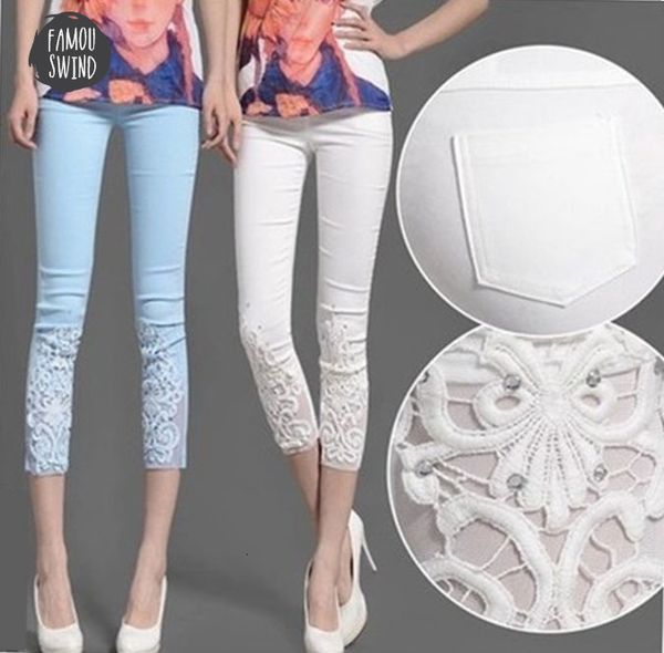 

elastic women lace leggings summer thin three quarter pants bodycon jeggings big size trousers cropped black white
