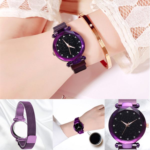 

luxury women watches ladies magnetic starry sky clock fashion casual diamond quartz wristwatches female wearable device watch, Slivery;brown