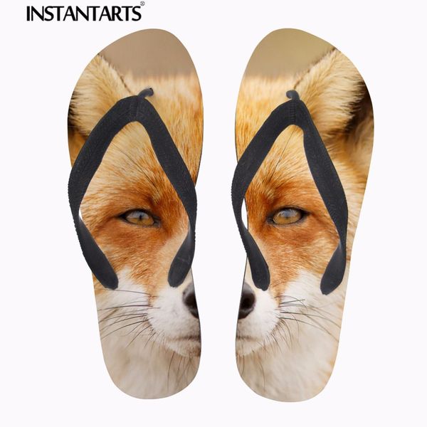 

instantarts summer slippers women casual slip-on flip flops cute 3d print woman's outside indoor flats shoes beach slippers, Black
