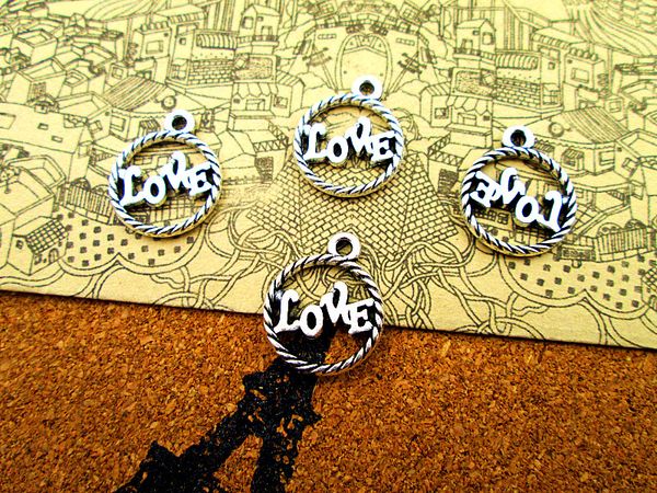 

75pcs--love charms, antique tibetan silver love charm pendants 16x19mm, Bronze;silver
