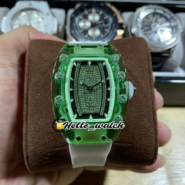 

new emerald rm07-02 skeleton diamonds dial 07-02 miyota automatic womens watch green transparent case rubber strap watches hello_watch, Slivery;brown