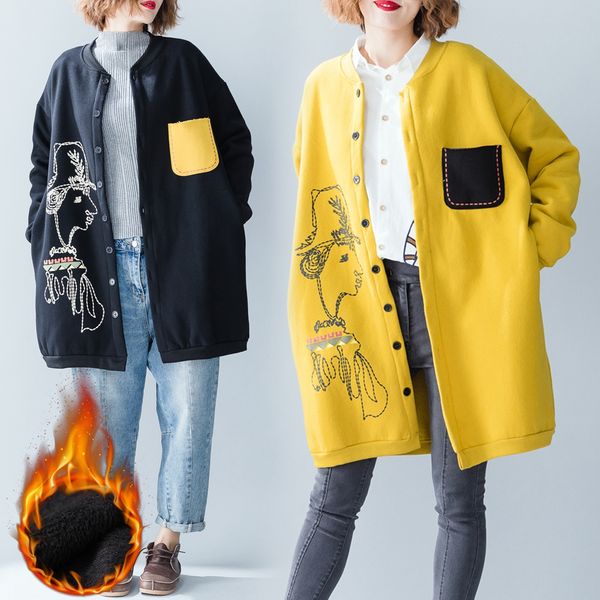 

2019 fashion large size women's autumn winter cotton jackets plus velvet thick warm cardigan coat female outerwear xa252, Black;brown