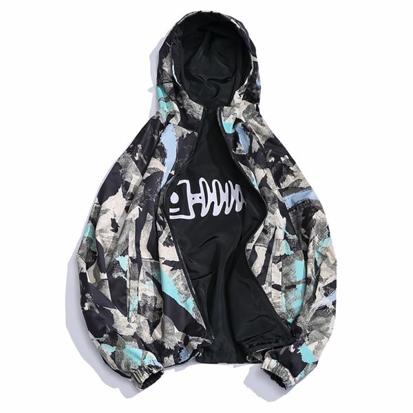 

men's jacket two sides wear jacket windbreaker hooded casual fashion outdoor sport skateboard boy apparel hiking j15, Blue;black