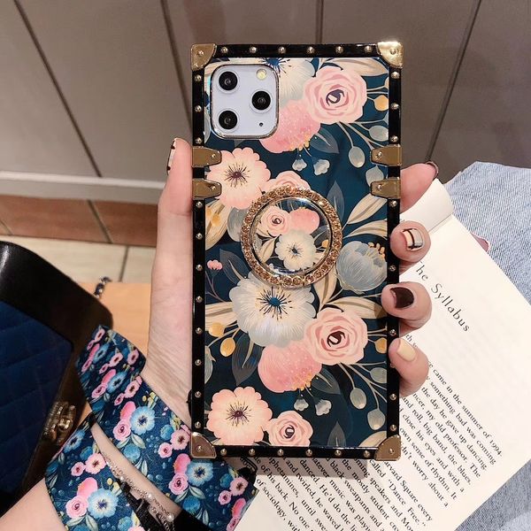 

1pcs mobile phone case creative fashion square diamond with ring for iphone 6s 7 8 xr xs 11 pro max plus protective case ing