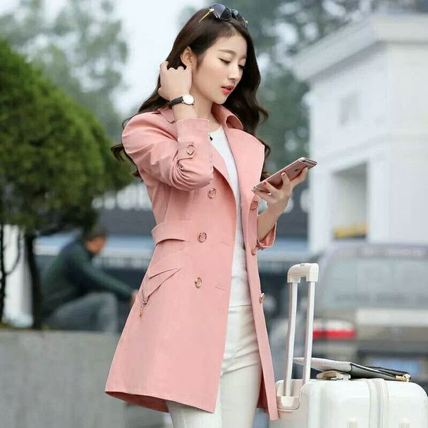 

2019 autumn new brand women trench coat long windbreaker europe america fashion trend double-breasted slim long trench xxxl, Tan;black