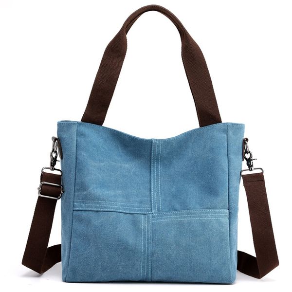 

women style solid zipper bags literary simple messenger bag canvas bag shoulder blue