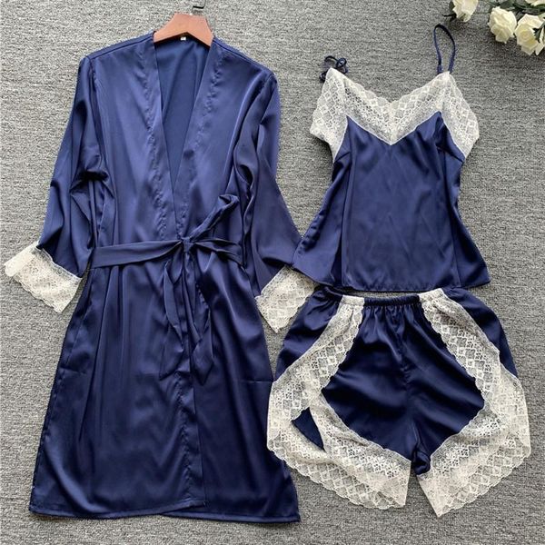 

3шт повседневный homedress nightdress мода атласная пижамы лета homewear плюс размер пижамы моды нижнее белье ночь платье set #w, Black;red