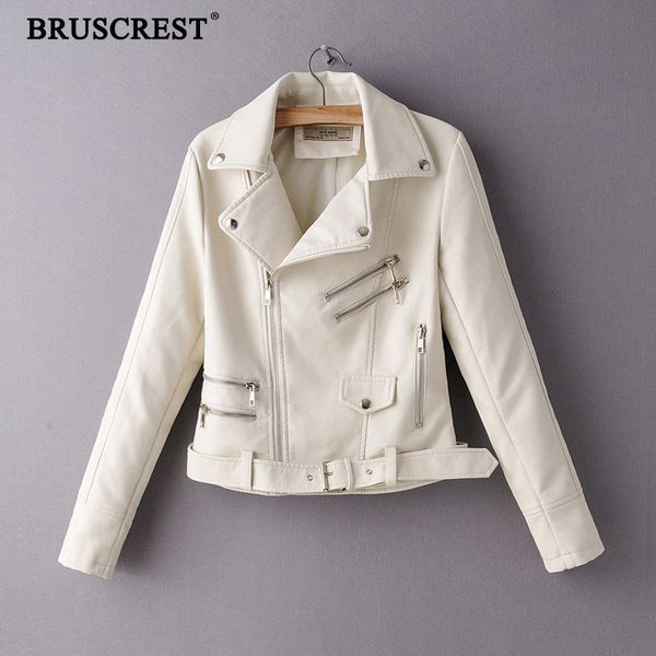 

new white women jacket faux leather pu biker fall 2019 motorcycle vintage casual autumn zipper coat ladies long sleeve jacket, Black