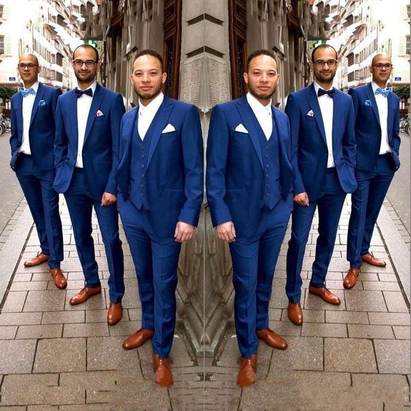 

2020 latest design one button blue wedding men suits lapel three pieces business groom tuxedos (jacket+pants+vest+tie, White;black