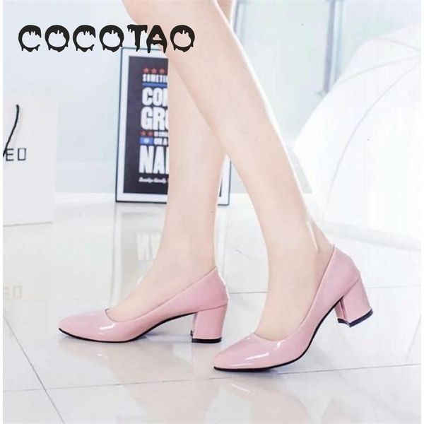 

in the spring and summer new white high heel shoes with thick with shallow mouth 6 cm shiny point pair21, Black