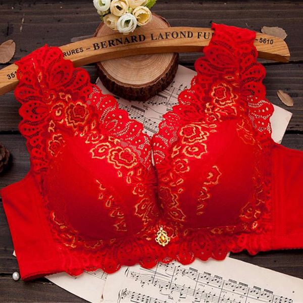 

summer underwear women bra gathered to receive the vice female wire lace thin section breathable comfort bra red, Red;black