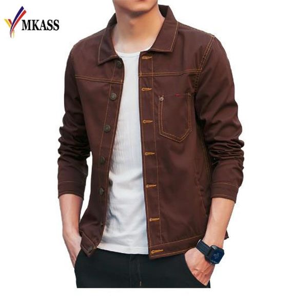 

denim jacket men basic jackets casual slim solid lightweight bomber jacket men windbreaker outwear male coat cowboy, Black;brown
