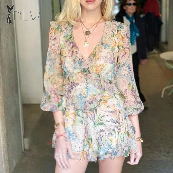 

nlw floral print boho rompers women 2019 autumn long sleeve ruffle overalls v neck beach holiday bohemian rompers playsuits, Black;white