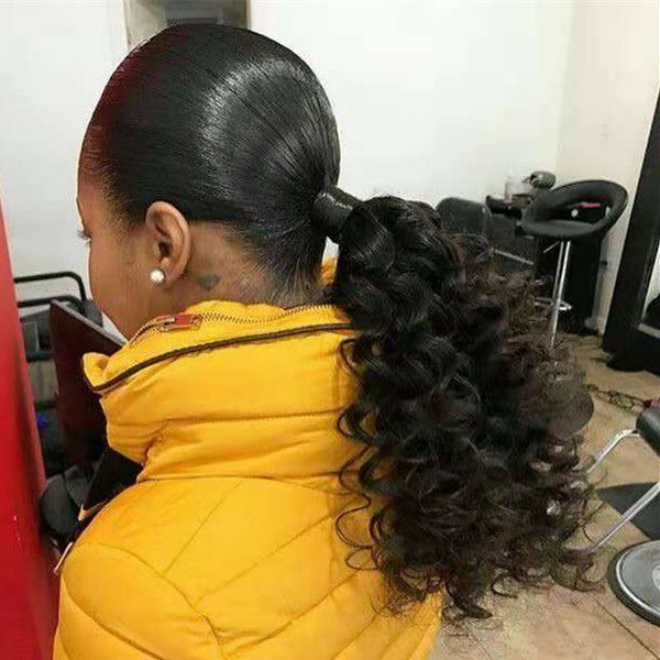 

120g kinky curly ponytail hair extenions clip in unprocessed real peruvian hair ponytail afro kinky curly natural curly human, Black