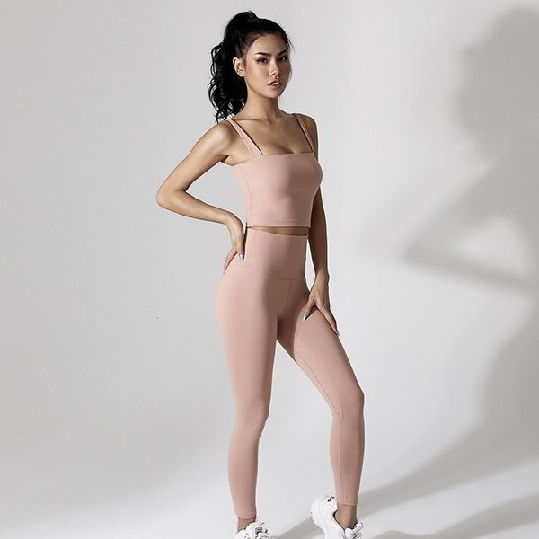 

2pcs yoga set women elastic force fitness running set sports +workout leggings gym sportswear pink vest sports suit, White;red