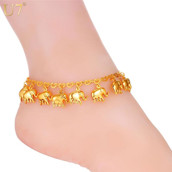 

u7 little elephant anklet for women gift silver/gold color wholesale cute animal summer jewelry foot anklet a319, Red;blue