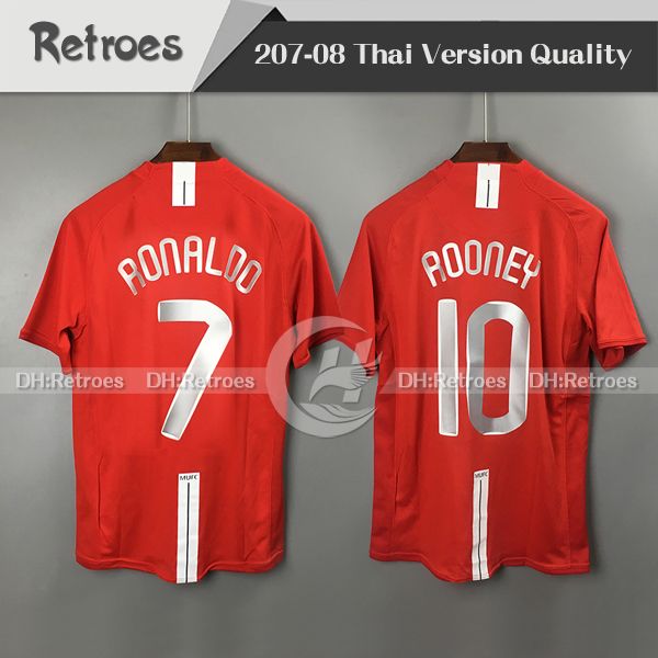 

07 08 retro soccer jersey 2007 2008 7# ronaldo 07 08 retro #10 rooney #11 giggs vintage league short sleeve retro soccer jersey, Black;yellow