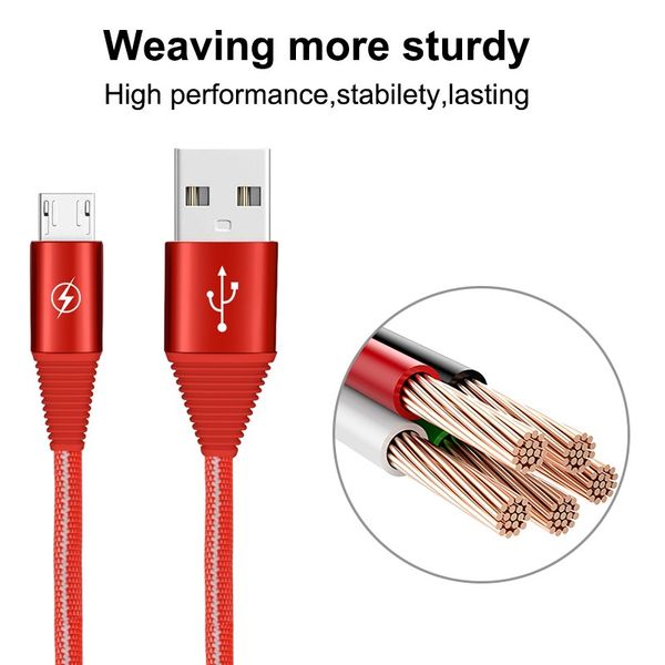 

Nylon 2.4A USB Cable Charging Data Lines Braided Cables For iPhone iPad Huawei Chargers Android Phones Sync Cables 1M With Retail Package