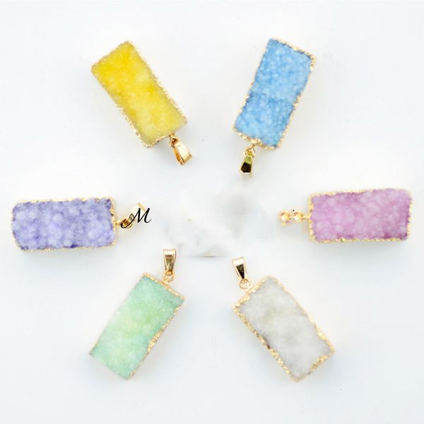 

classic european gold color jewelry for women colorful drusy druzy natural crystal rectangle stone pendant for diy necklace, Black
