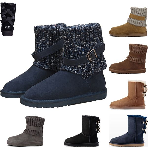 

designer women winter boots australia classic tripler black blue grey snow boots tall real leather bailey bowknot girl desinger booties