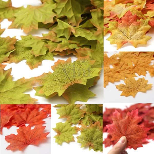 

200x artificial maple leaf autumn fall leaves wedding garden decor yellow
