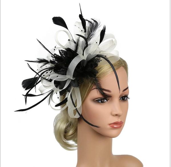 

feather headdress bride hairdress mesh hat hairpin, Silver