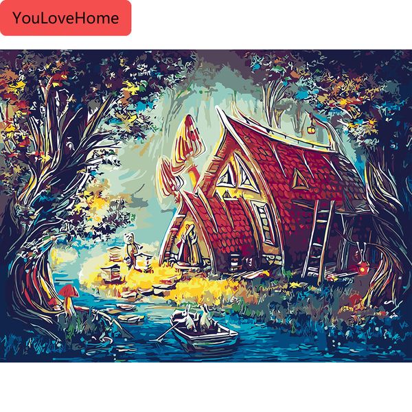 

painting by numbers house scenery paint canvas hand painted diy oil pictures by numbers forest landscape szyh- diy picture