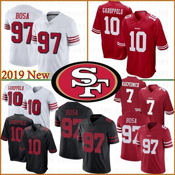 

97 Nick Bosa San Francisco men 49er Jersey 10 Jimmy Garoppolo 25 Richard Sherman 80 Jerry Rice 56 Foster 21 Sanders 16 Montana 7 Kaepernick