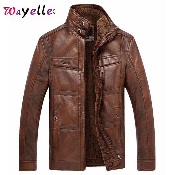 

pu leather jackets for men 2019 winter plus size 5xl fleece warm men leather jacket business casual fur coat, Black