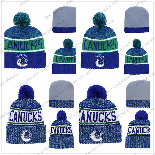 

Men's Vancouver Canucks Ice Hockey Knit Beanie Embroidery Adjustable Hat Embroidered Snapback Caps Black Blue Green White Stitched Knit Hat