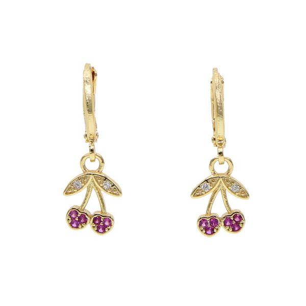 

gold silver color summer delicious fruit lovely earring with pink cubic zirconia cute mini cherry women fashion delicate jewelry, Golden;silver