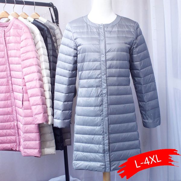 

new women down jacket ultra light white duck down long coat slim o-neck warm inner bottoming garment, Black