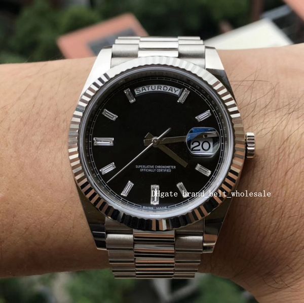 

40mm 116400 shopkeeper recommend Â 18k white gold 40mm day date president 228239 black diamond dial gift men's watch, Slivery;brown