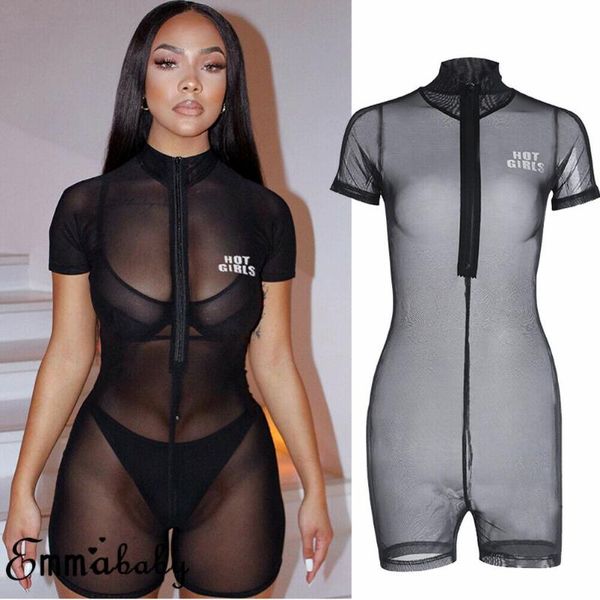 

brand new 2020 sexy женщин черного see through sheer сетки zipper комбинезон шорты пляж бикини прикрывают swimwear