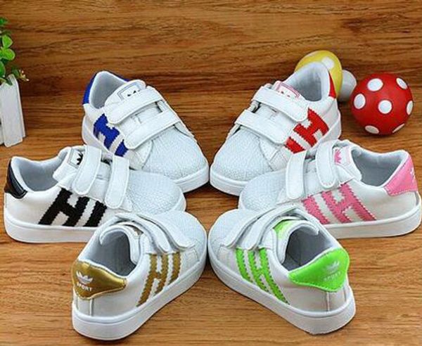 

new 2019 smith sneakers casual leather children shoes sports jogging shoes kid's classic flats shoes superstar for kids gazelle, Black