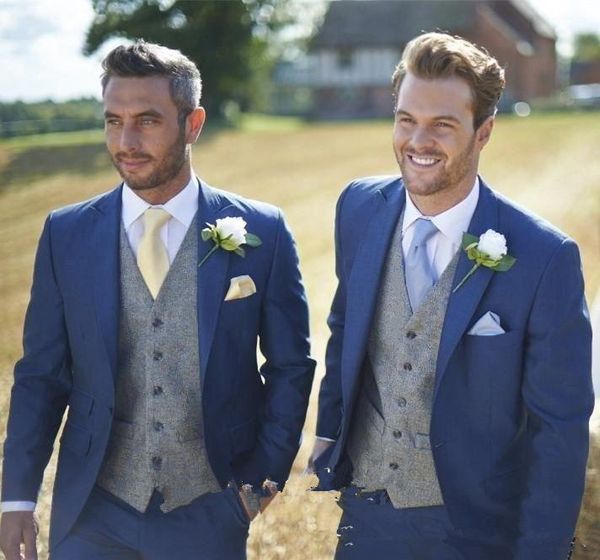 

groom tuxedos one button blue peak lapel groomsmen wedding mens blazer party suits (jacket+pants+vest+tie), Black;gray