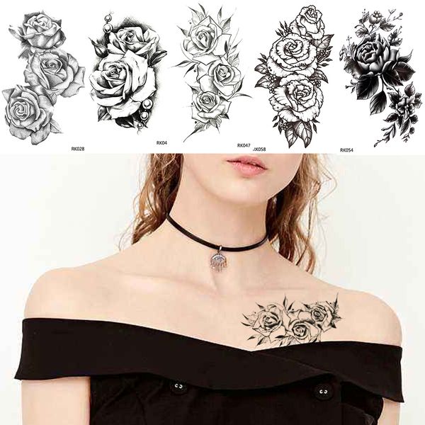 Acheter Iorikyo Noir Sexy Bras Fleur De Tatouage Femmes Poitrine Autocollants Body Art Peinture De Tatouage Temporaire Croquis Flora Chaîne étanche