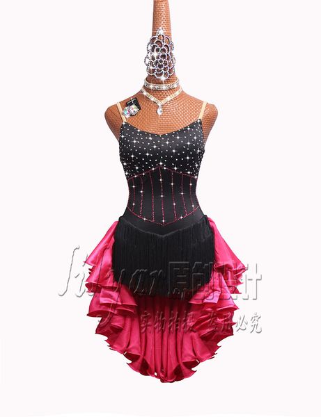 

latin dance competition dress performance dress new high-grade black tassel skirt rose red skirt, Black;red