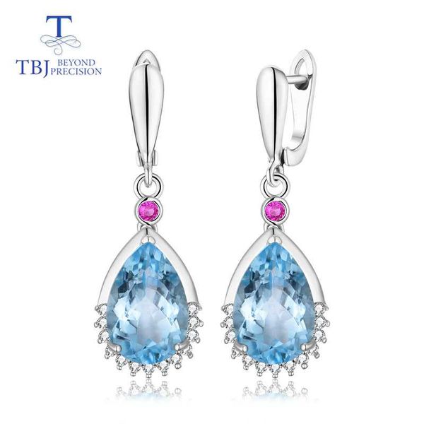 

tbj,water drop 13.5ct genuine brazil blue z gemstone good clasp earring 925 sterling silver fine jewelry for women gift, Golden;silver