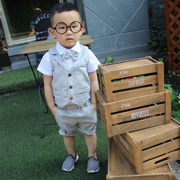 

детские вечерние костюмы для мальчиков костюмы блейзеры лето осень однобортный короткий свадебный костюм 3 шт. наборы детская одежда, Black