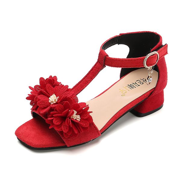 

ainyfu fashion girls cute sandals kids summer beach shoes floral sweet princess sandals soft flower girl shoes for wedding d164, Black;red