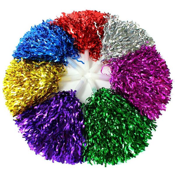 

10pcs plastic handle metallic streamer pompoms cheerleading cheering pom pom ball cheering dance decorator club sport supply