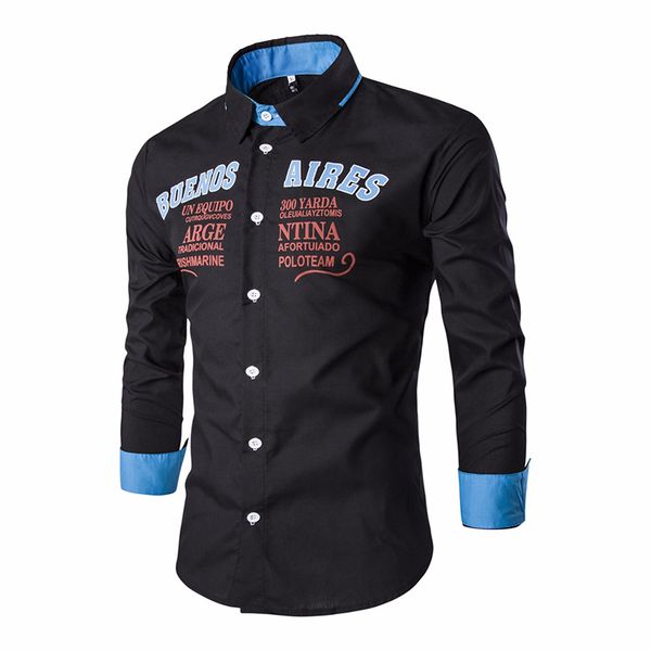 

zogaa spring autumn men shirts business casual long sleeve dress shirts male letter print slim fit lapel office dress shirt, White;black