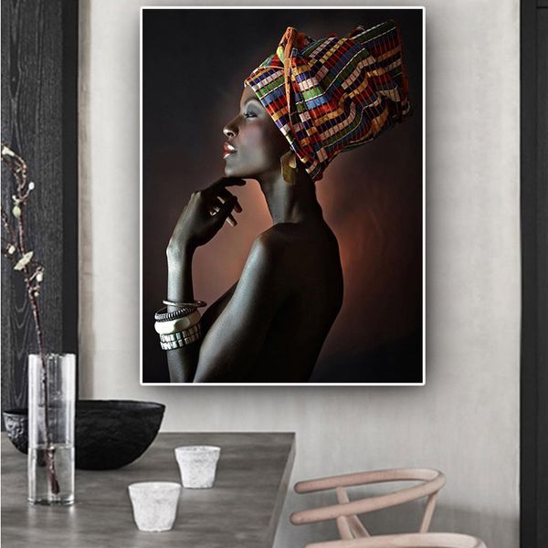 

african nude woman indian headband portrait wall art pictures painting wall art for living room home decor (no frame