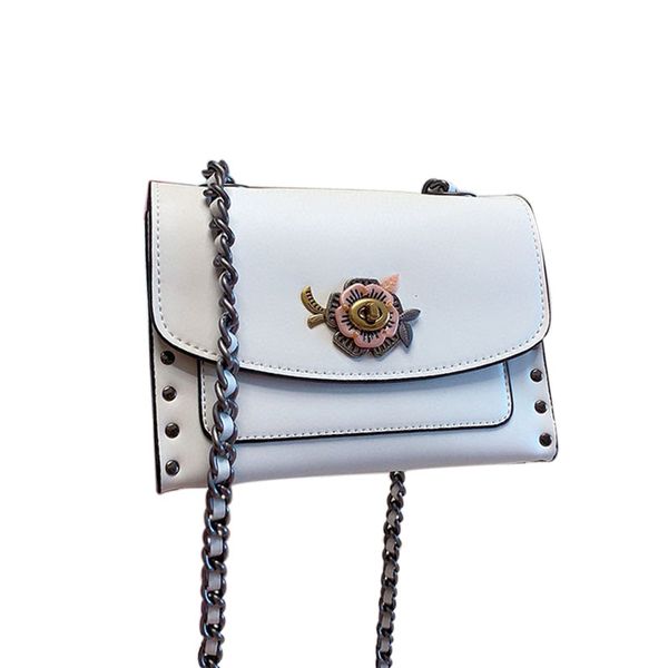 

women chain handbags purses one shoulder diagonal cowhide bag flower buckle charm style come with box