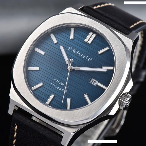 

44mm sapphire glass blue dial date widnow luminous mechanical japan miyota 821a automatic men's watch, Slivery;brown