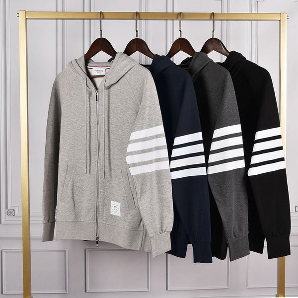 

loopback jersey cotton knit engineered 4-bar arm stripe classic zip-up hoodie sports casual sweatshirts men's women's cardigans
